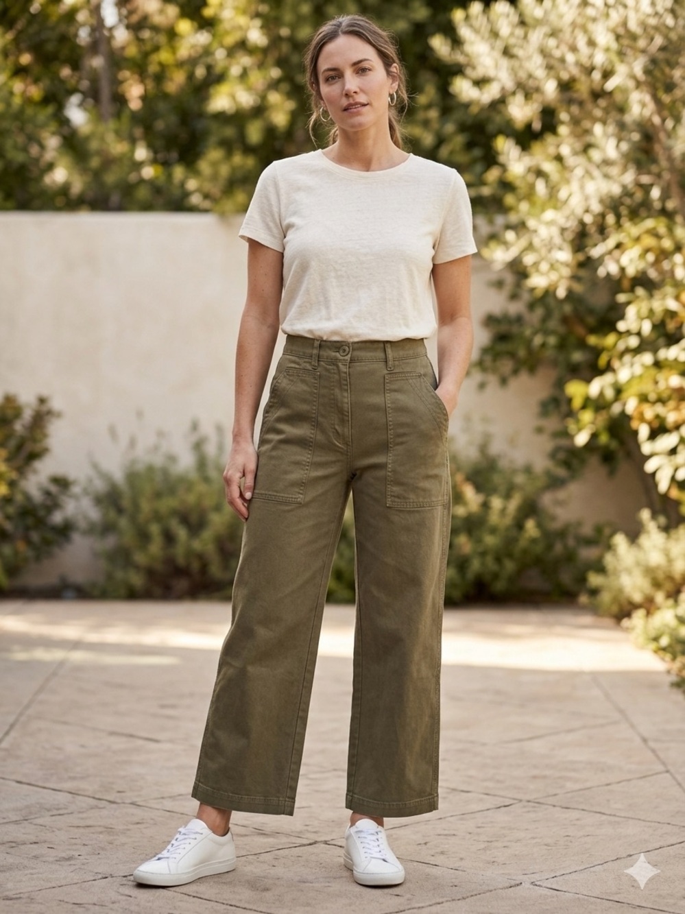 OAK + FORT Olive Green High-Rise Utility Pants